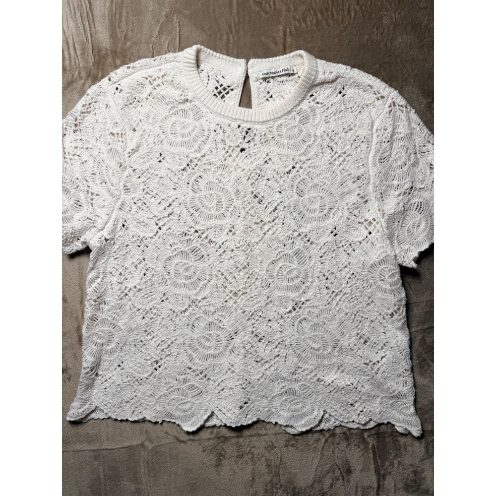 Abercrombie & Fitch Cream White Floral Knit Top Cottagecore Romantic Size L